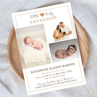 Kleine Dame Baby Meisje Foto Collage Geboorte Aankondiging
