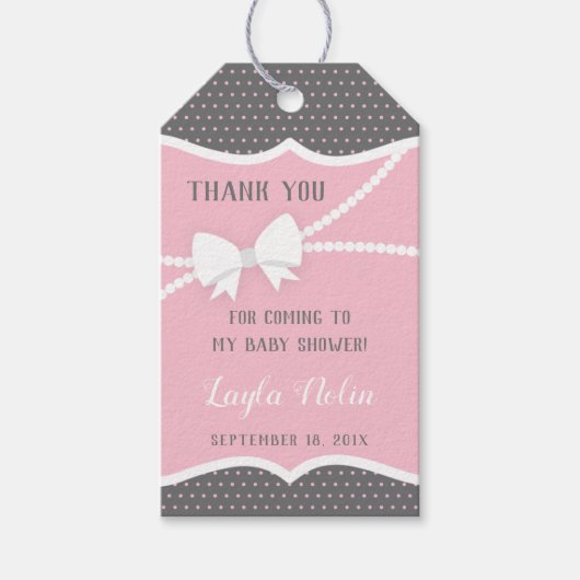 Kleine Dame Dank u Label, gunst, roze, grijs Cadeaulabel (Voorkant)