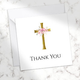Kleine dank voor de roze Floral Gold Cross Funeral Notitiekaartje