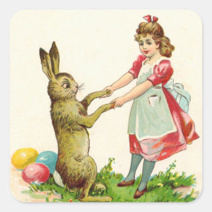 kleine dans met bunny Paaseieren Vierkante Sticker
