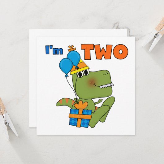 Kleine Dino 2e Verjaardag Tshirts en geschenken Kaart (Voorkant / Achterkant in situ)