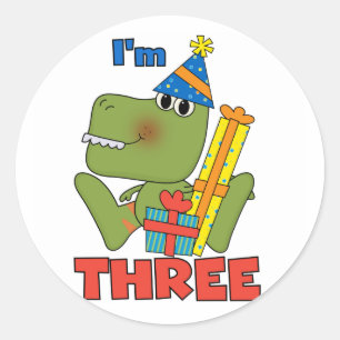 Kleine Dino 3e Verjaardag Tshirts en geschenken Ronde Sticker