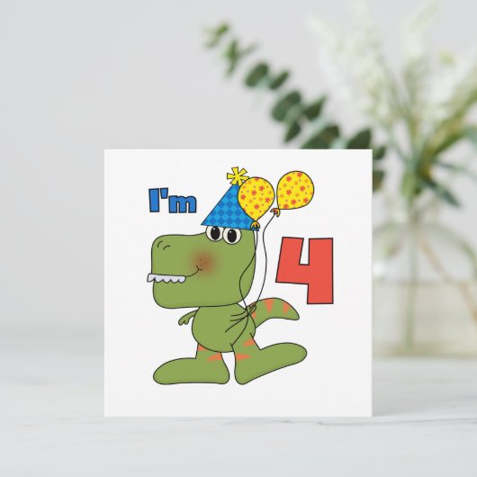 Kleine Dino 4e verjaardag Tshirts en geschenken Kaart (Staand voorkant)