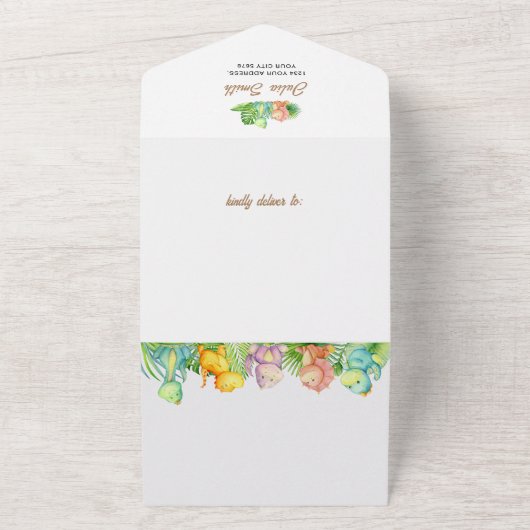 Kleine dinosaurus Baby shower All In One Uitnodiging (Buitenkant)