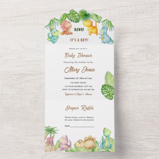 Kleine dinosaurus Baby shower All In One Uitnodiging (Binnen)
