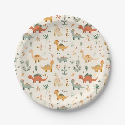Kleine dinosaurussen zijn neutrale tinten papieren bordje (Voorkant)