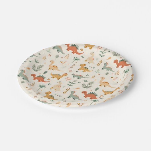 Kleine dinosaurussen zijn neutrale tinten papieren bordje (Gekanteld)