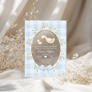 Kleine domme gans baby shower blauwe Gingham Acryl Uitnodigingen