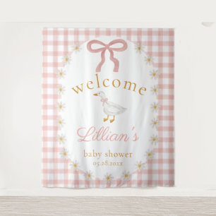 Kleine domme gans roze geruite baby shower  wandkleed
