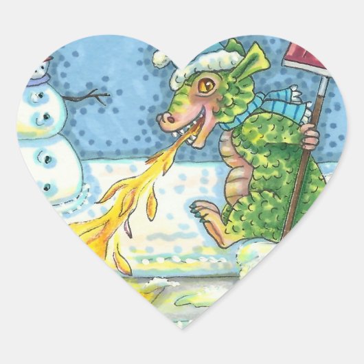 KLEINE DRAAK SMELTEN & SHOVELING SNEEUW, GRAPPIG S HART STICKER (Voorkant)