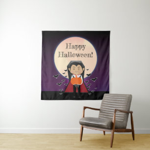 Kleine Dracula kostuum Halloween feest achtergrond Wandkleed