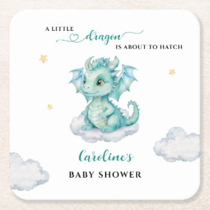 Kleine Draken Baby Shower Vierkante Kartonnen Onderzetter