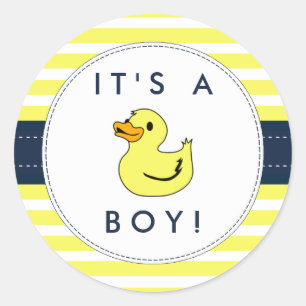 Kleine Duck Baby shower Stickers... het is een jon Ronde Sticker