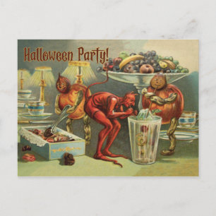 Kleine Duivel op de Tafel, een Halloweenfeest Briefkaart