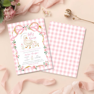 Kleine Dwaas Gans Gingham Roze Bloemenkraamfeest Kaart
