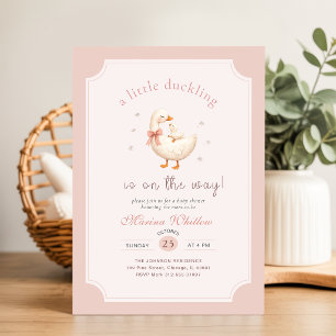 Kleine Eend op Weg Roze Strik Babyshower Kaart