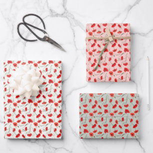 Kleine Elegante Rode Klaproos & Groene Bloemenschi Inpakpapier Vel