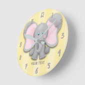 Kleine Elephant Yellow & Grey Personalized Nursery Ronde Klok (Hoek)