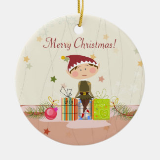 Kleine Elf-Girl- en kerstcadeautjes Keramisch Ornament