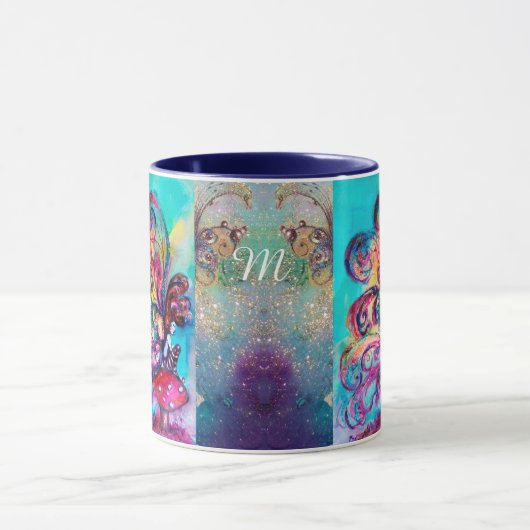 Kleine Elf paddenstoelen Fantasy Pink Monogram Mok (Midden)