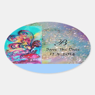 Kleine Elf paddenstoelen sparen het Datummonogram Ovale Sticker