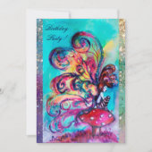 KLEINE ELF VAN MUSHROOMEN, roze gele blauwe glans Aankondiging (Voorkant)