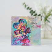 KLEINE ELF VAN MUSHROOMEN, roze gele blauwe glans Kaart (Staand voorkant)