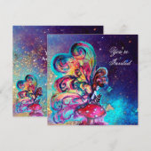 KLEINE ELF VAN MUSHROOMEN, roze gele blauwe glans Kaart (Voorkant / Achterkant)