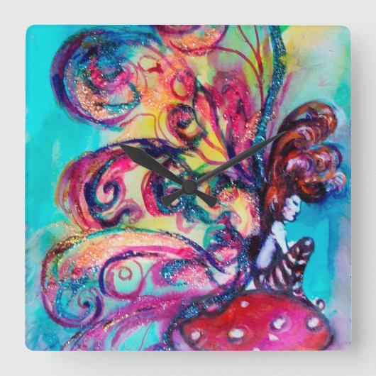 KLEINE ELF VAN MUSHROOMEN VIERKANTE KLOK (Voorkant)