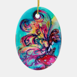 KLEINE ELF VAN MUSHROOMS VIBRANT RED RUBY KERAMISCH ORNAMENT