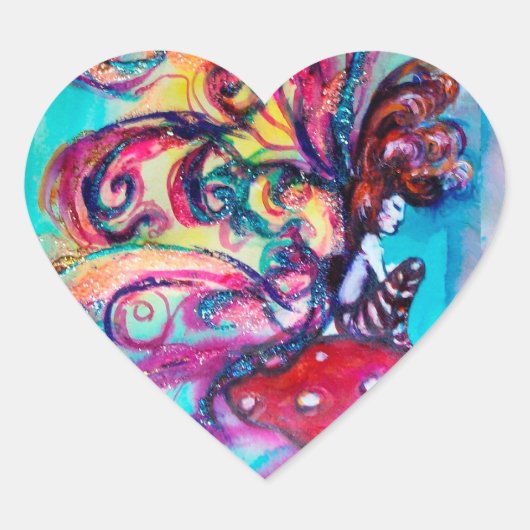 Kleine Elf van paddenstoelen Fantasy Hart Sticker (Voorkant)