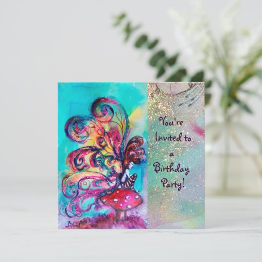 KLEINE ELF VAN Paddenstoelen ,roze geel blauw glin Kaart (Staand voorkant)