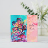 KLEINE ELF VAN PADDENSTOELEN, roze geel blauw glin Kaart (Staand voorkant)