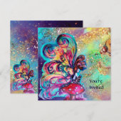 KLEINE ELF VAN PADDENSTOELEN, roze geel blauw glin Kaart (Voorkant / Achterkant)