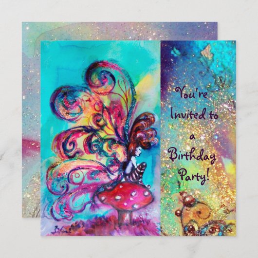 KLEINE ELF VAN PADDENSTOELEN, roze geel blauw glin Kaart (Voorkant / Achterkant)