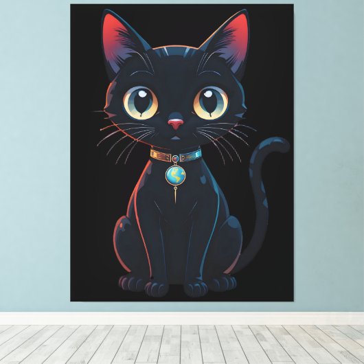 Kleine enge zwarte kat canvas afdruk (Insitu (Houten vloer))