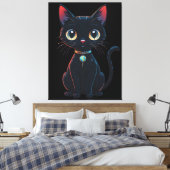 Kleine enge zwarte kat canvas afdruk (Insitu (Slaapkamer))