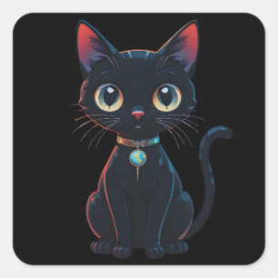 Kleine enge zwarte kat vierkante sticker