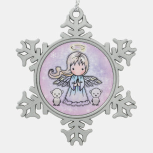 Kleine Engel en Ijsberen Tin Sneeuwvlok Ornament