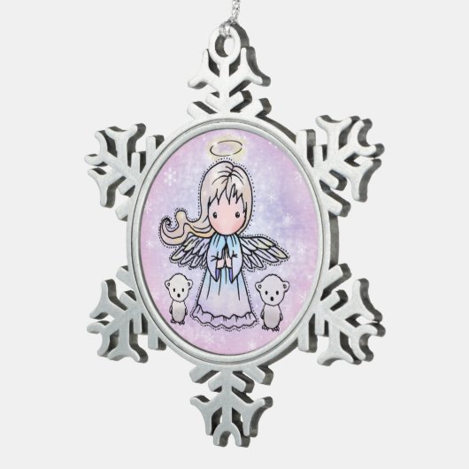 Kleine engel en polaire Beren Tin Sneeuwvlok Ornament (Rechts)