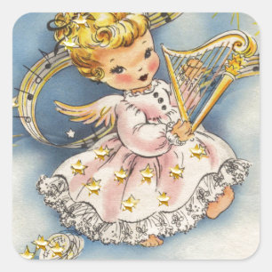 Kleine engel met haar harp vierkante sticker