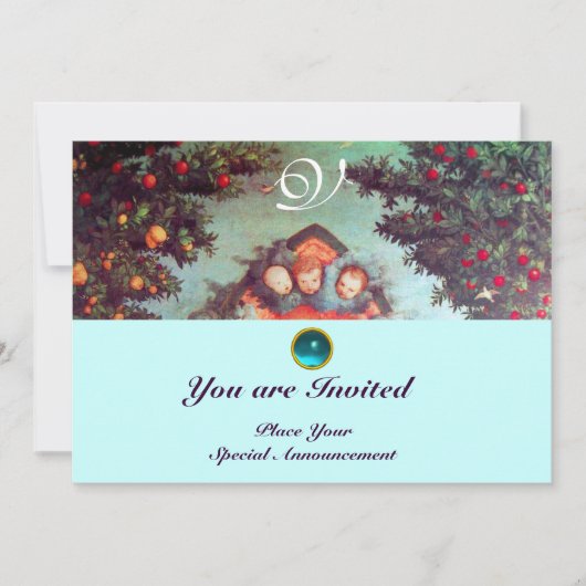 KLEINE ENGELEN MONOGRAM helder antiek blauw rood Kaart (Voorkant)