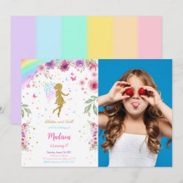 Kleine Fairy Verjaardagsfeestuitnodiging met foto Kaart