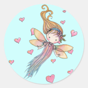 Kleine fee en hartstickers ronde sticker