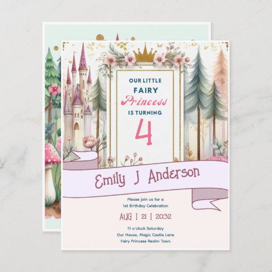 Kleine Feeën Prinses Verjaardag ELKE Leeftijd Fair (Voorkant / Achterkant)