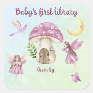 Kleine feeënbaby's eerste bibliotheek vierkante sticker