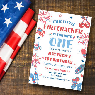 Kleine Firecracker 4th van 1 juli Verjaardag Kaart