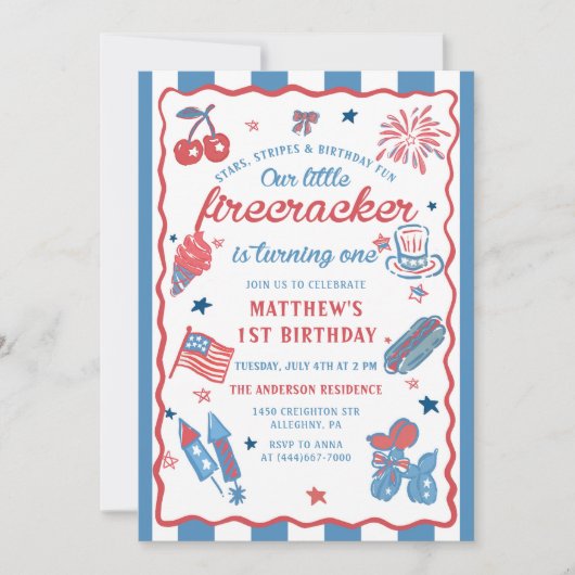 Kleine Firecracker 4th van 1 juli Verjaardag Kaart (Voorkant)