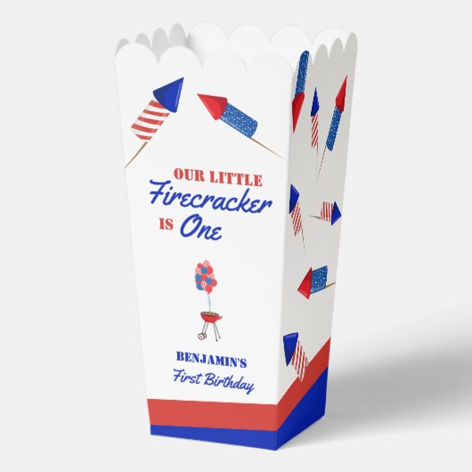 Kleine Firecracker is een eerste verjaardag 4 juli Bedankdoosjes (Voorkant)