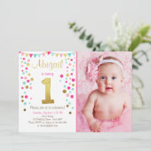 Kleine fonkelroze gouden munt verjaardagsuitnodigi kaart (Staand voorkant)